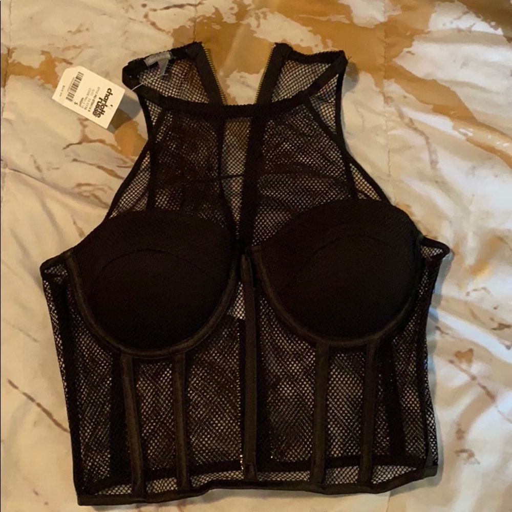Black mesh crop top